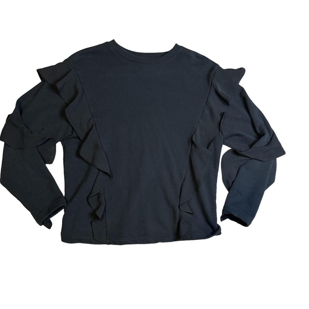 Cute Black Ruffle Crew Neck Sweatshirt Top